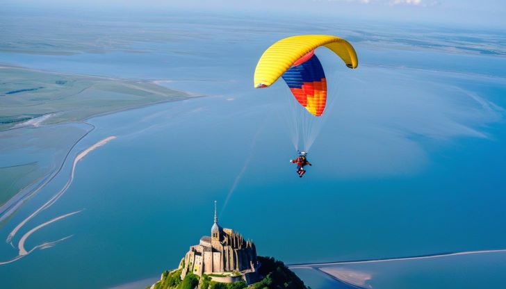 Parachutespringen boven Mont-Saint-Michel